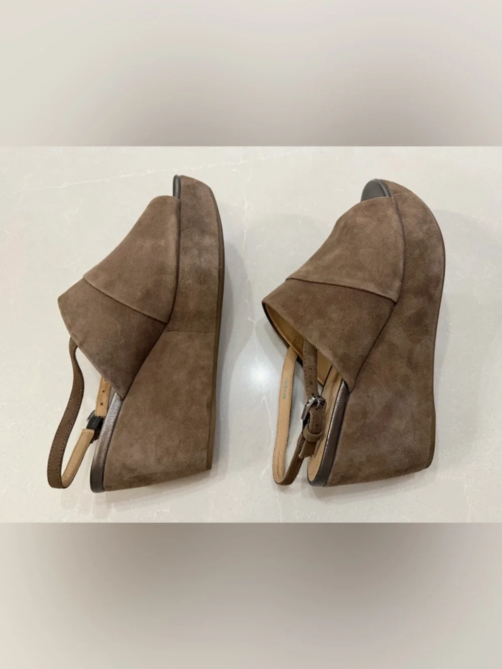 Geox Respira Light Brown Suede Wedge Slingback Sandals, eur 39